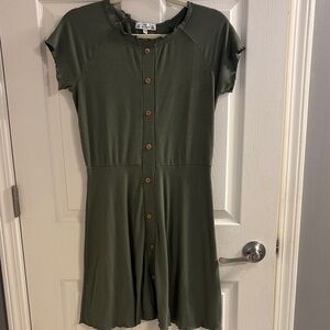 Poof! Olive Ribbed Button-Front Knit Mini Dress